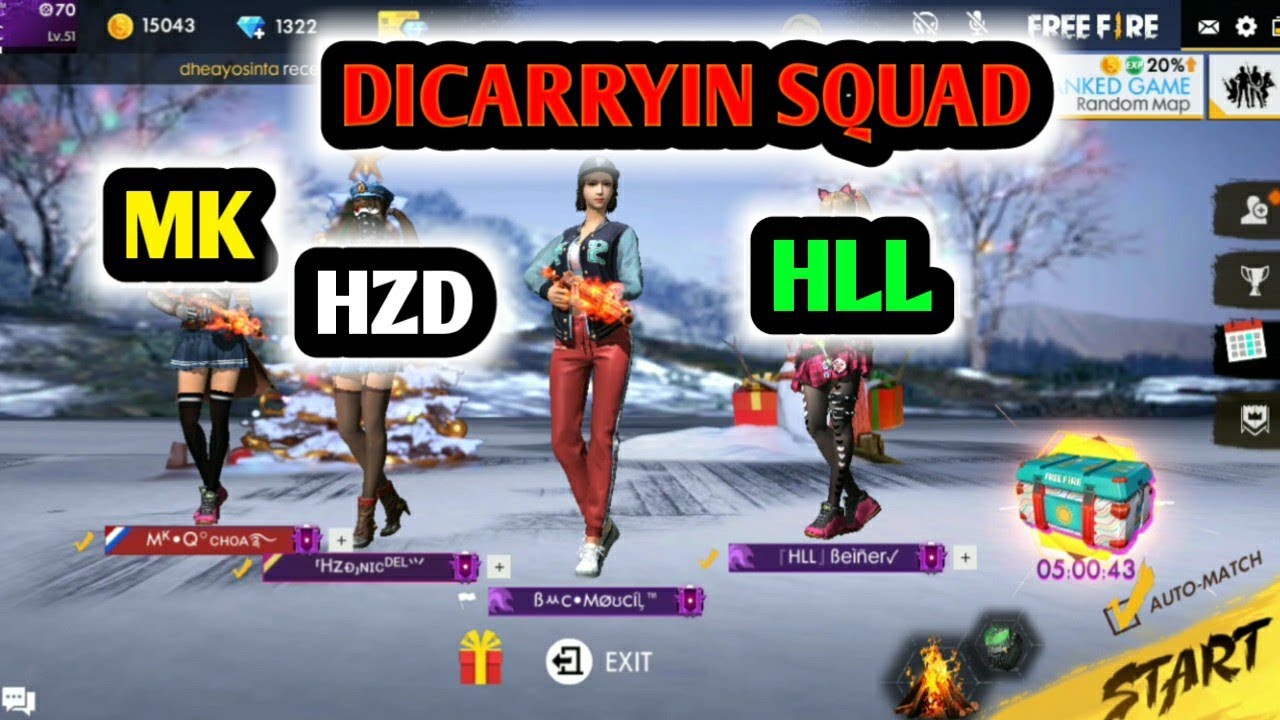 Dicarryin Squad Hll Hzd Mk Free Fire Battleground Youtube