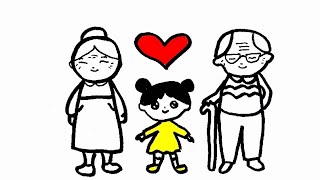 Grandparents and Granddaughter Drawing, Coloring and painting for kids and Toddlers