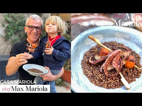 Spiedini di Polpo e Guanciale con Lenticchie