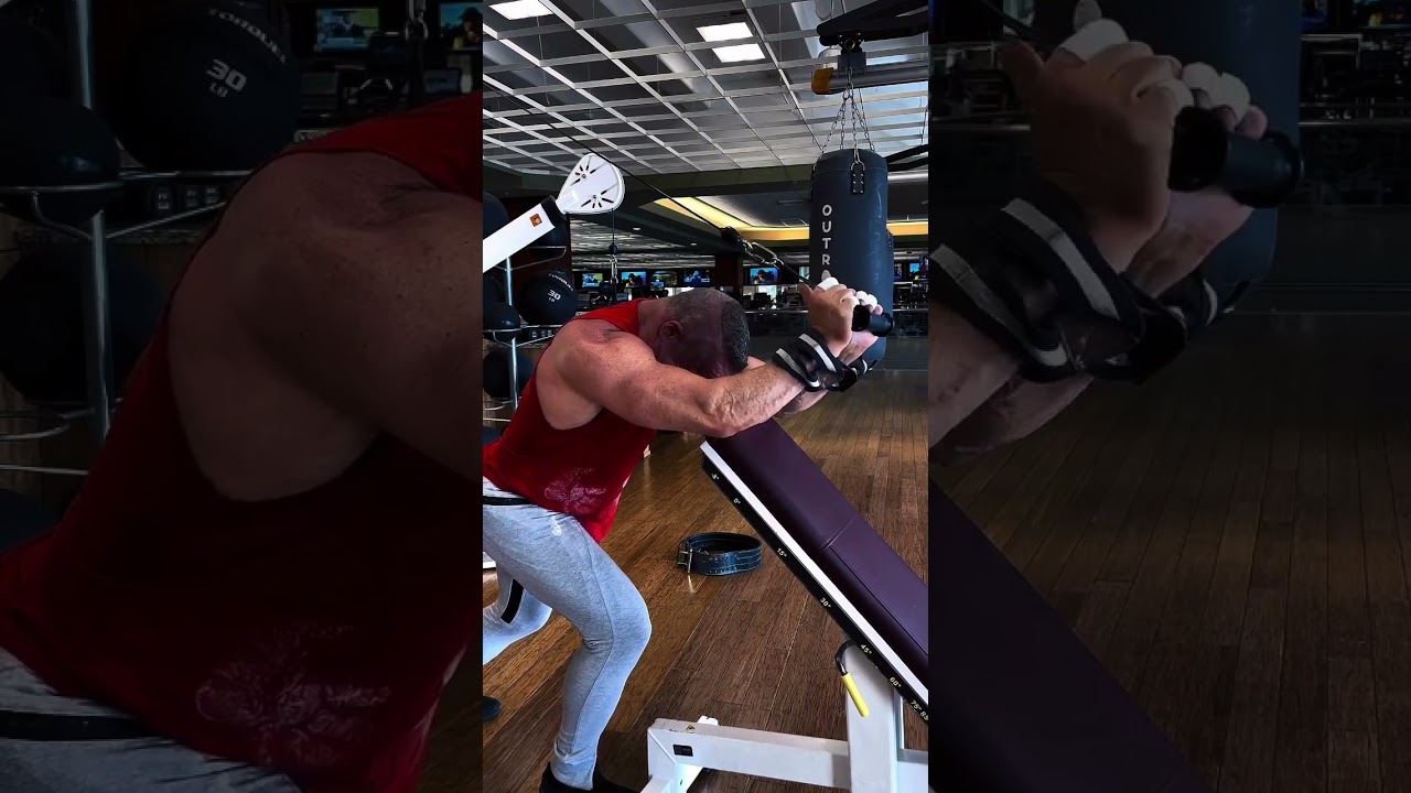Overhead cable tricep extensions, resting on an incline bench is a great way to isolate your triceps