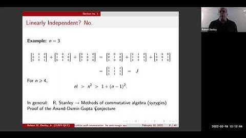 Feb 18, 2022: Robert Donley: Lattice path enumeration for semi-magic squares by Latin rectangles