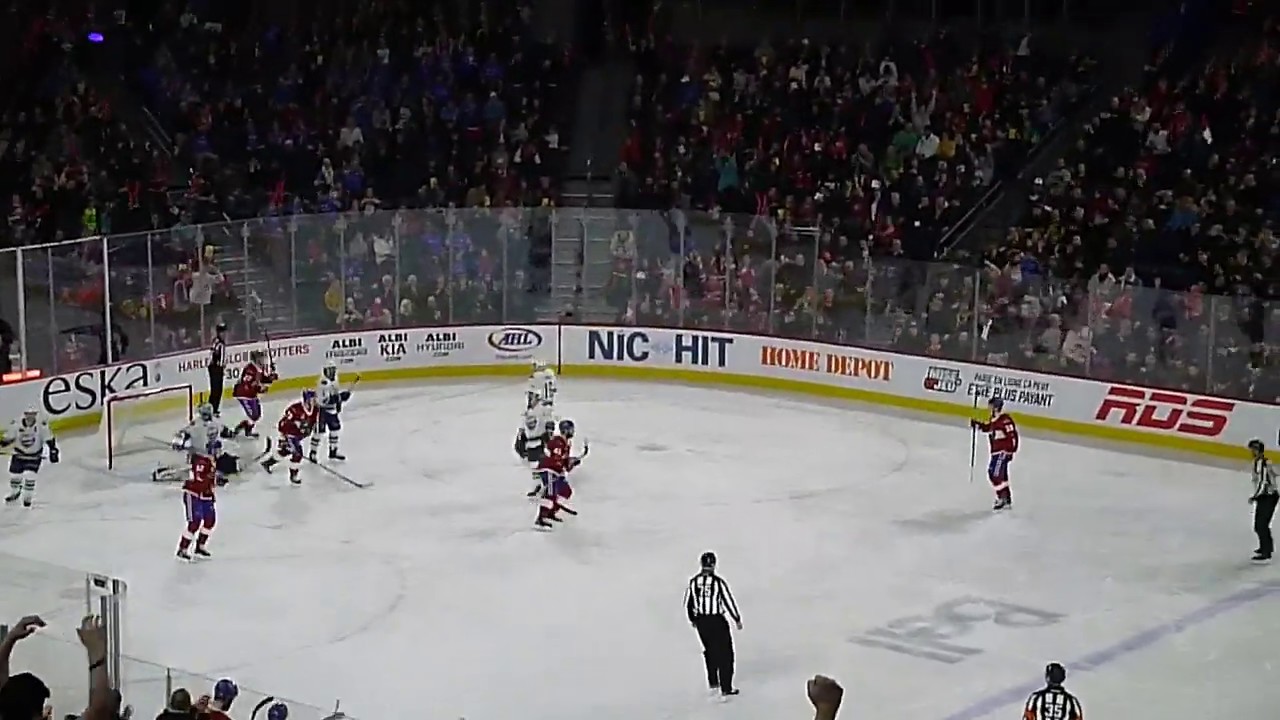 Cale Fleury of the Laval Rocket scores vs. the Utica Comets 3/9/19