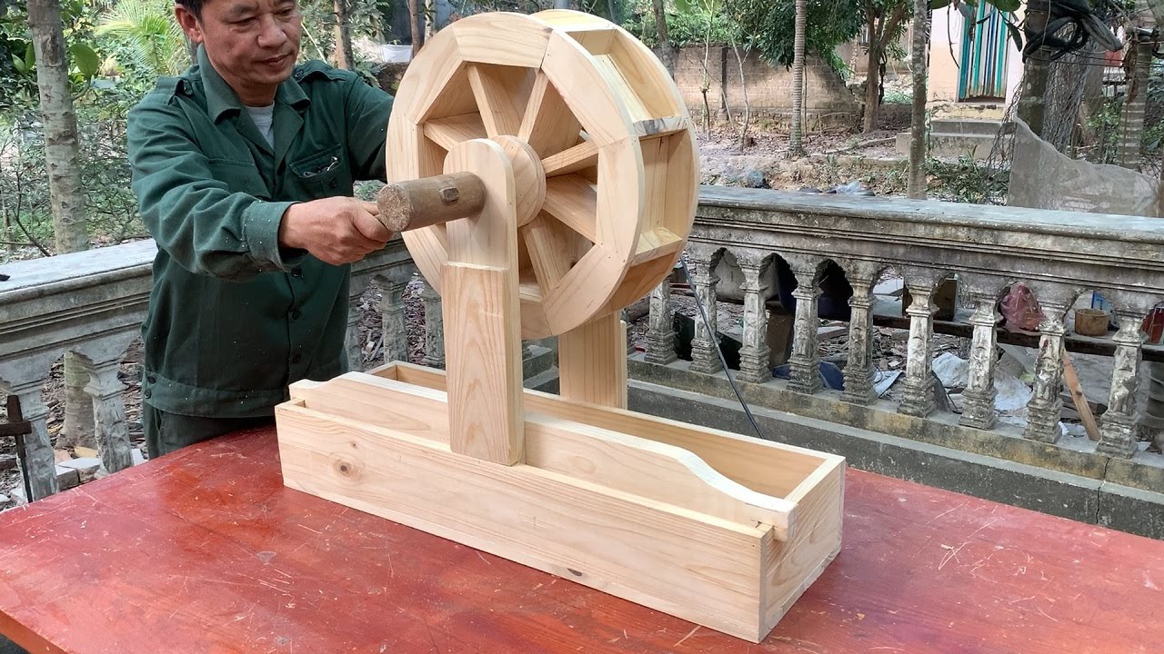 Amazing Craft Woodworking Ideas // Wooden Waterfall Design With Wheel Drive With Electric Pump - DIY