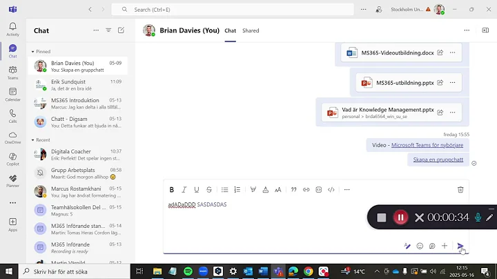 Managing shared links and files in a chat