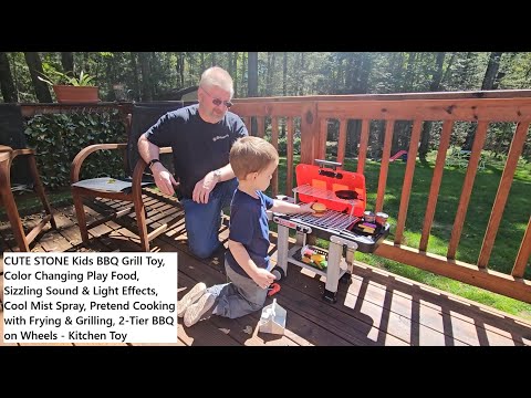Watch Us Assemble A Cute Grill CUTE STONE Kids BBQ Grill Toy Play Food Sizzling Sound Light