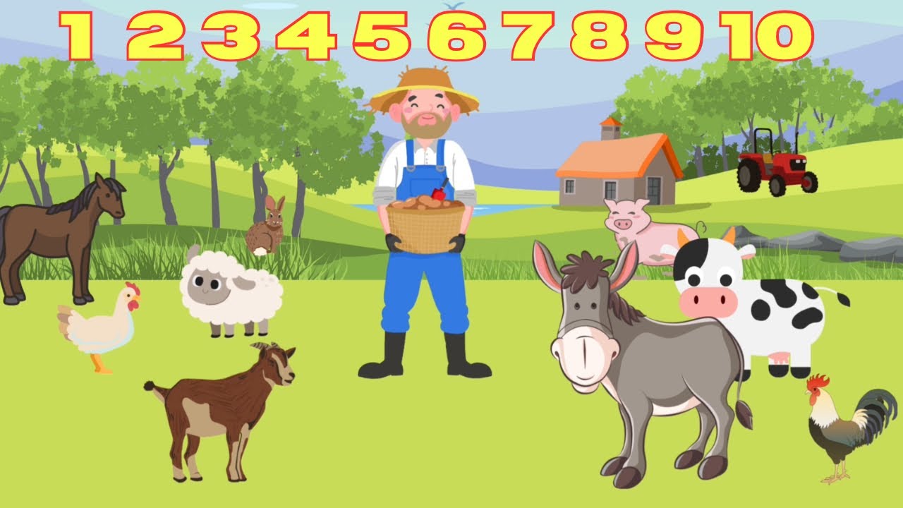 Counting to 10 at the farm with animal noises 