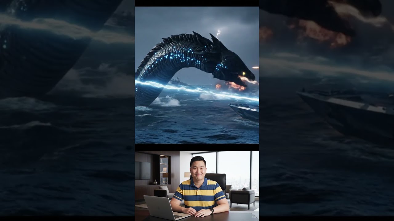 Google Veo3 Epic 3D Movie Scene Humans Vs Giant Sea Monsters 