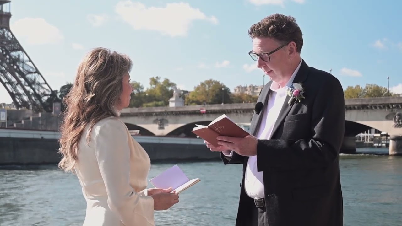 Wedding ceremony with an Eiffel Tower view in Paris