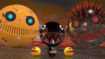Toxische Spike Robot Monster vs Grote Chain Chomp & Cartoon Kat & Ms. Pacman & Pacman in Lavaland
