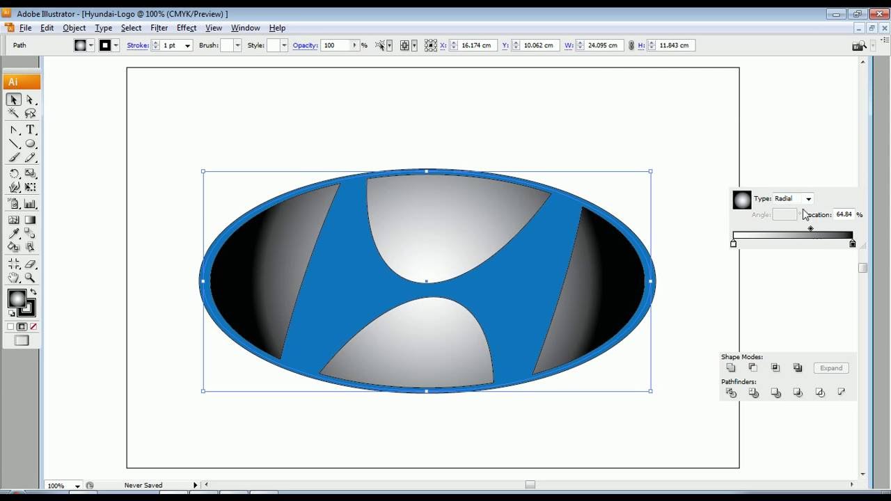 How To Make Hyundai Logo With Adobe Illustrator, Tutorial Create Draw ...