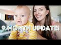 9 month old baby update   milestones schedule sleeping feeding development first word