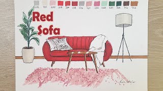 HAND RENDERING LIVING ROOM WITH MARKERS //Tutorial //Interior Design //Living Room Design /Part 02