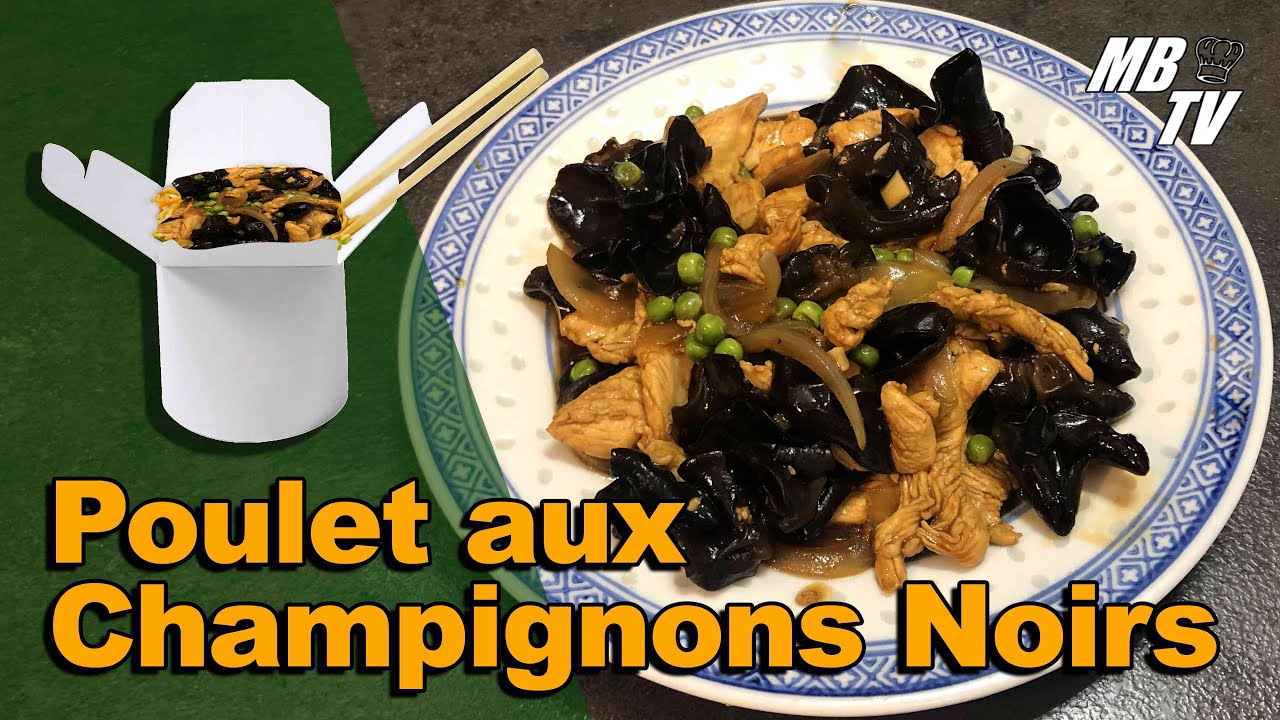 pousses de bambou sautées au wok avec poulet et champignons noirs