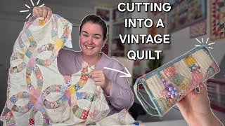 CUTTING A VINTAGE QUILT | Bag Making Vlog