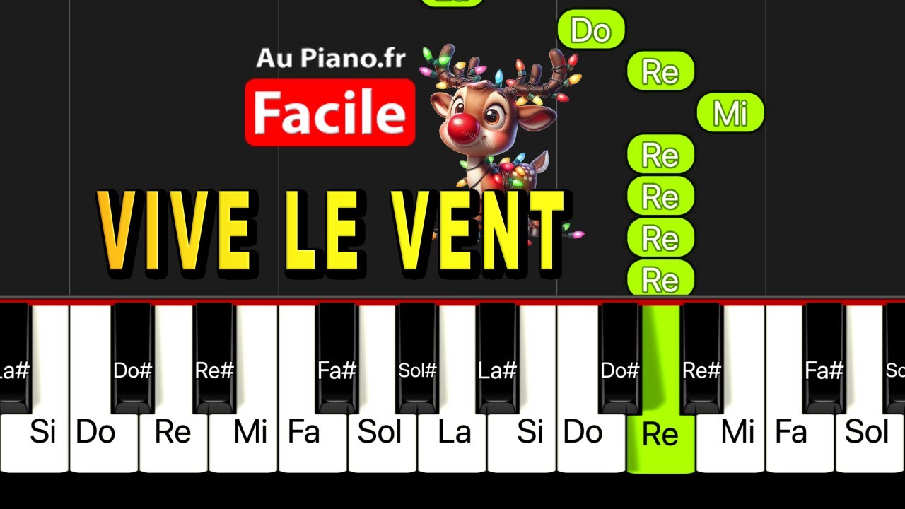 PIANO GNU -: Vive le vent (version débutant)  Chansons piano, Musique piano,  Clavier de piano