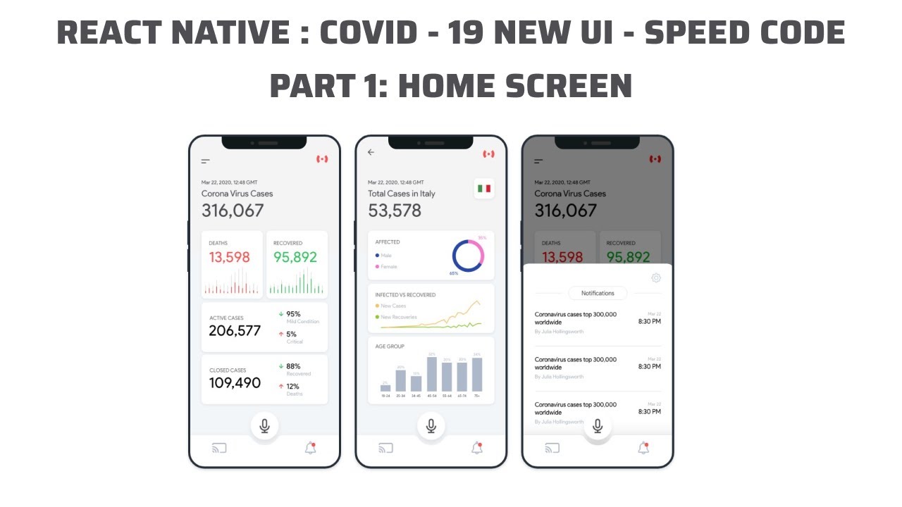 React Native : Covid 19 UI New UI - Part 1 : Home Screen - Speed Code ...