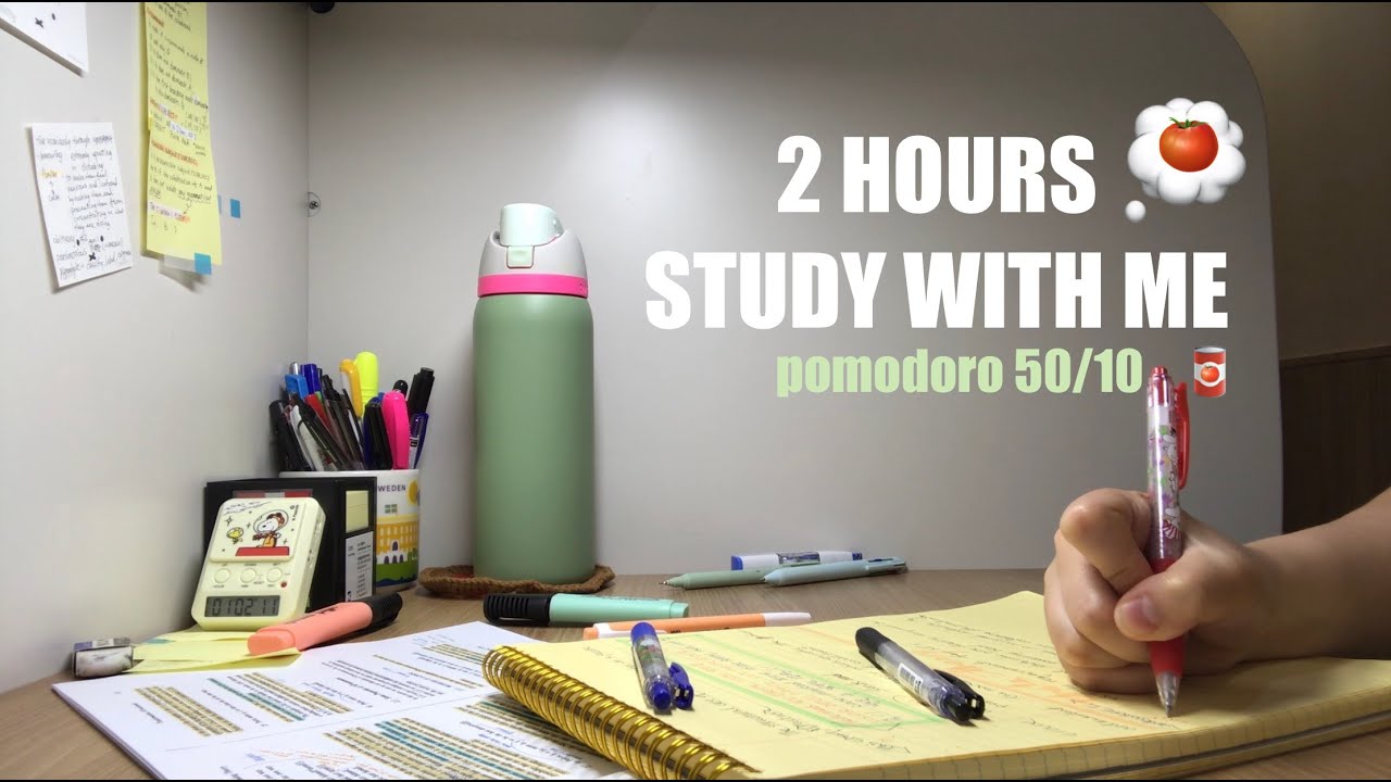 2 HOUR STUDY WITH ME 📚 | pomodoro 50/10 🍅 | real sound, note-taking ...