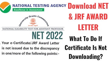 NET & JRF Award Letter|Certificate Not Downloading