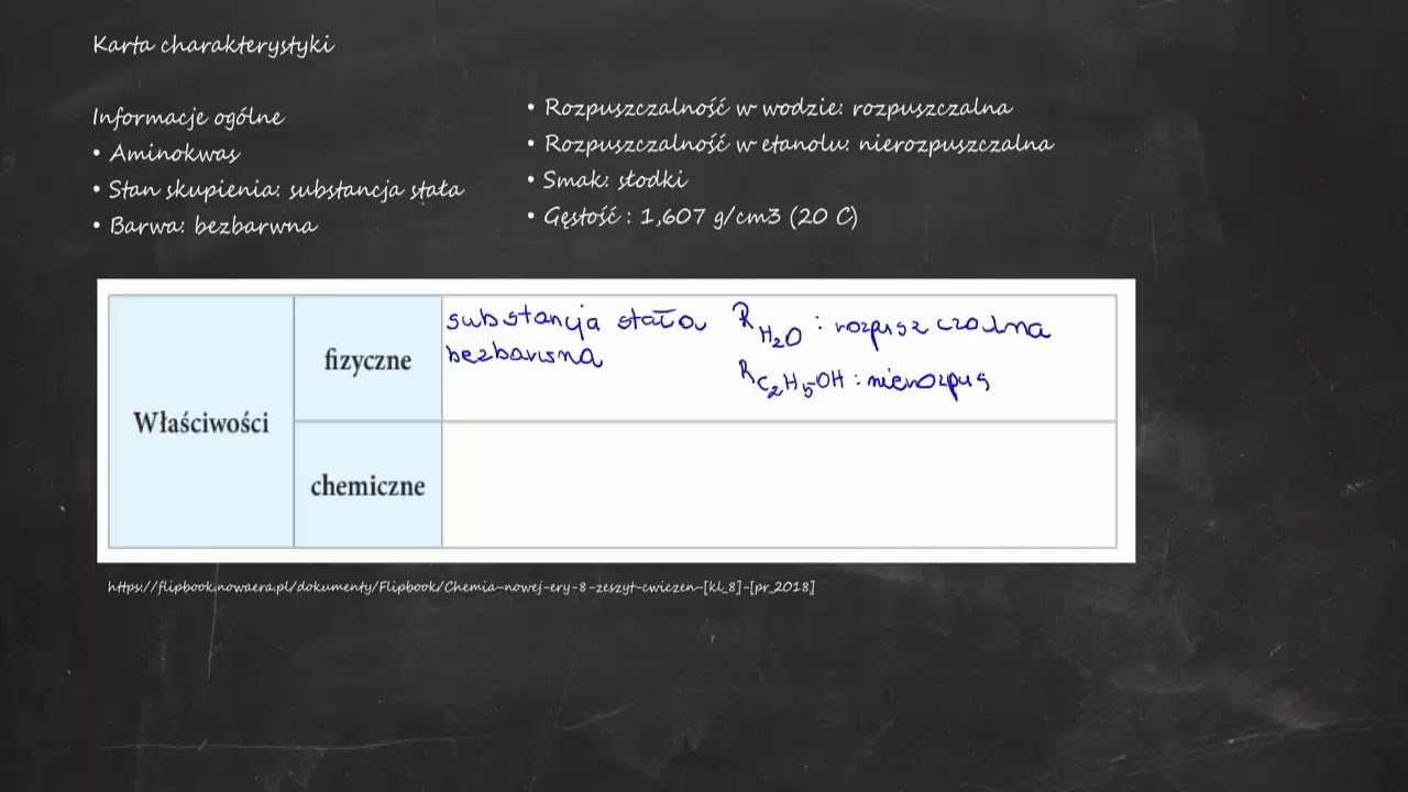 Wpisz w odpowiednie miejsca tabeli właściwości fizyczne i chemiczne