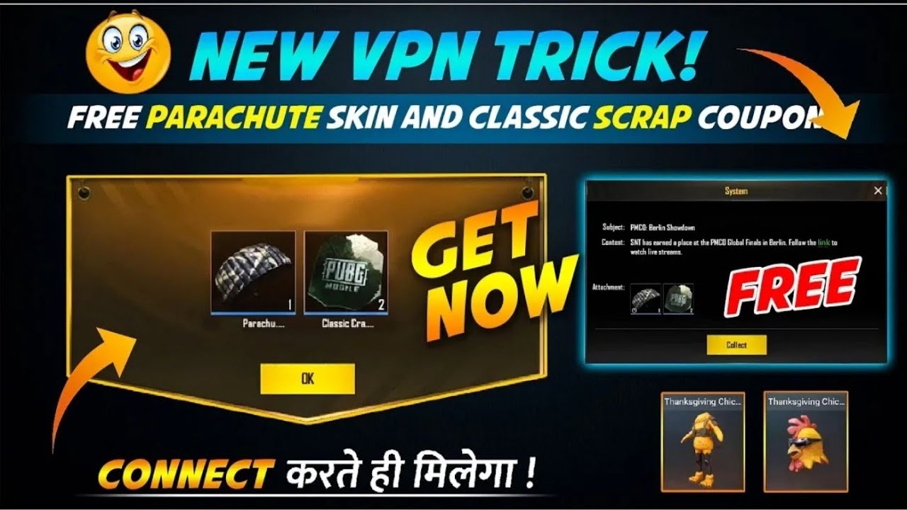 Season 8 New VPN Trick in PUBG Mobile | Get Free Emote and Premium Scrap  Coupon in PUBG Mobile - 