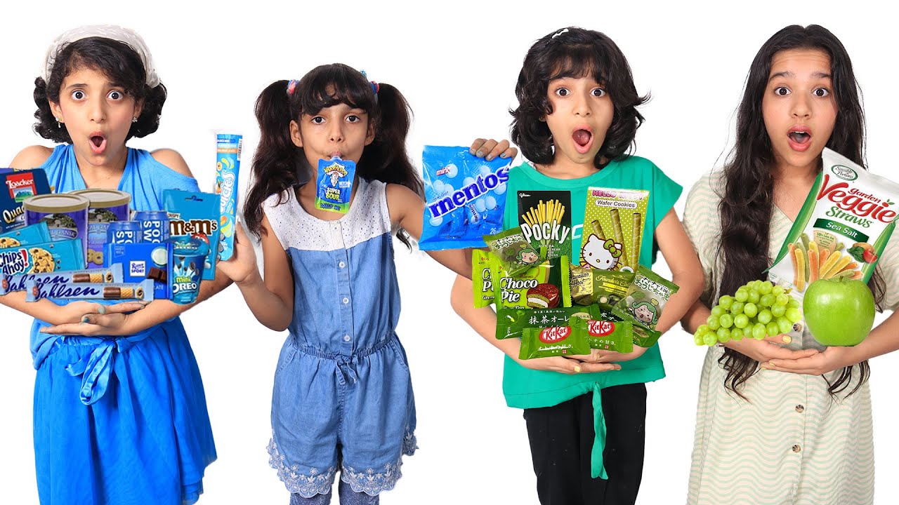 تحدي سناكات بلون أخضر ضد الازرق يوم كامل ! شفا