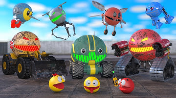 Pacman vs Robot Monsters #21 Compilation (Wheel Loader, Tank, Two-Legged, Tractor, Fly Robot)