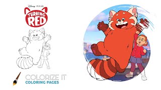 Turning Red Mei Lee and giant red panda coloring page | How to color Turning Red coloring book