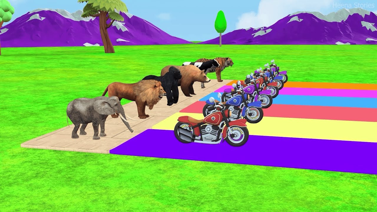 Elephant and Lion Fountain Crossing game with cow, duck a7d colorful paint heena stories live 2978