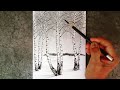 Birch trees landscape drawing with pencil step by step / Drawing for beginners/