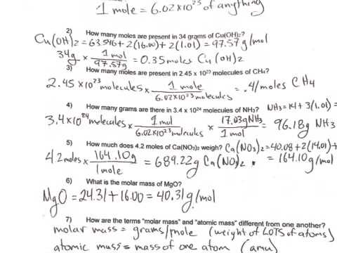 converting moles to grams worksheet