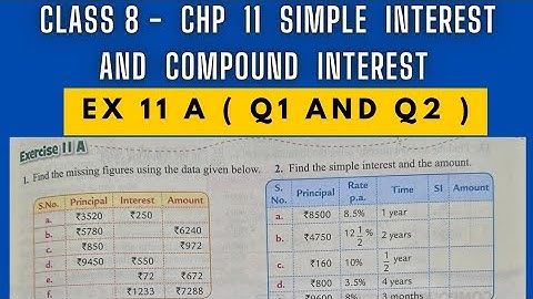 Ex 11 A ( Q1 and Q2 ). Chp 11 Simple Interest and Compound Interest. Class 8.