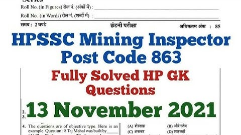 HPSSC Mining Inspector Post Code 863 Fully Solved HP GK Questions #hpssc