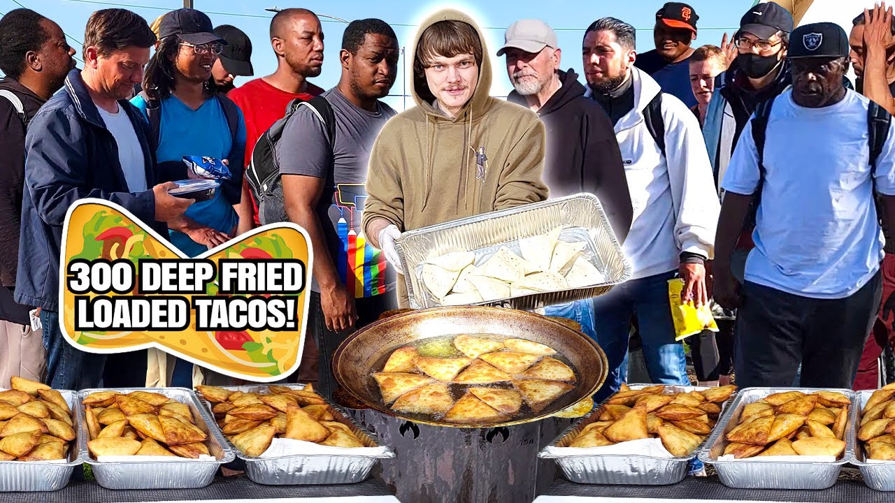 Deep Frying 300 Loaded Tacos For The Homeless!