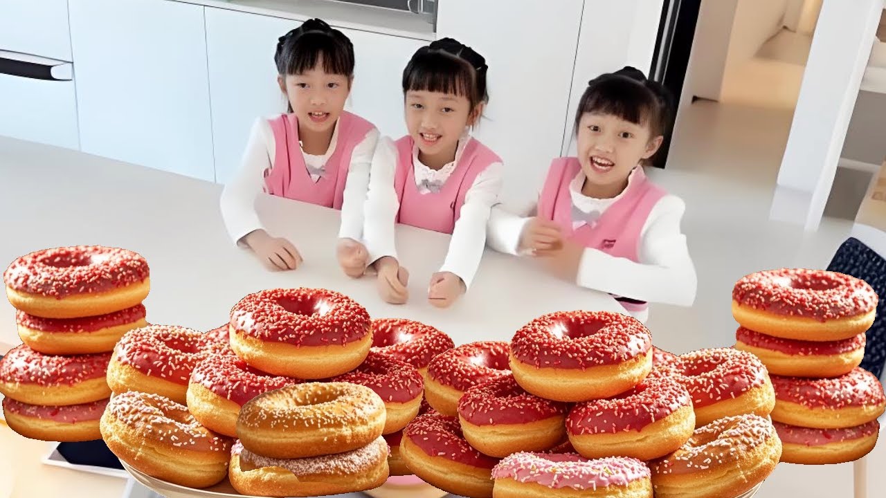 The triplets came to eat donuts! The result was embarrassing!_