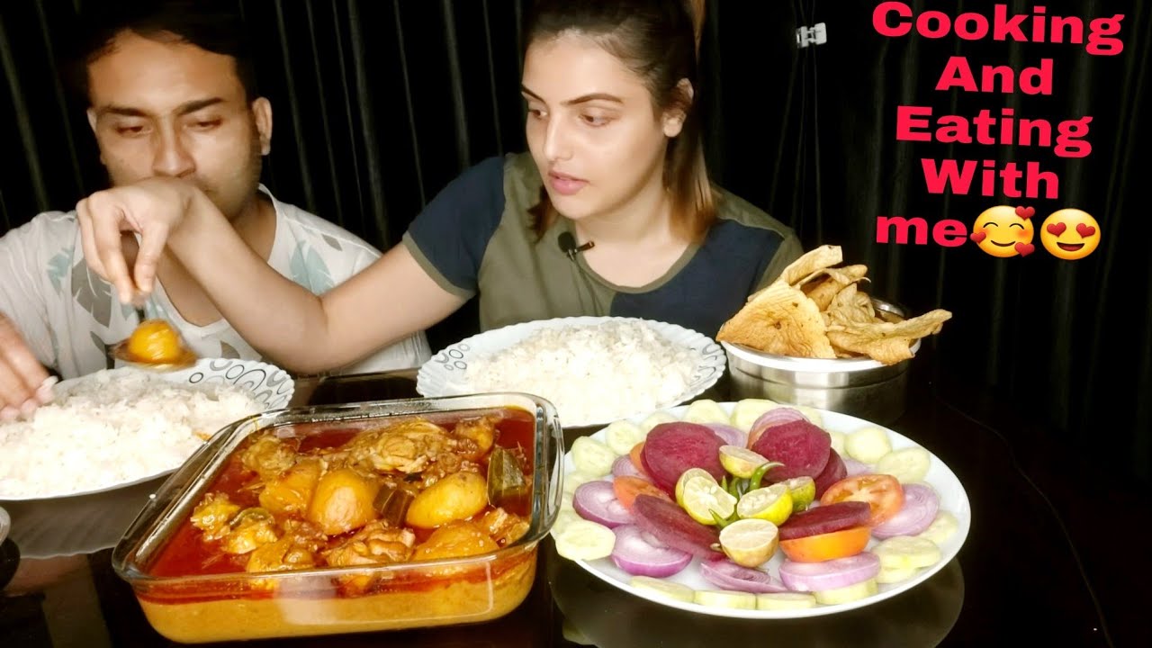 Lal Lal Murgir Jhol😋| Cooking And Eating With Me |Food Eating| Rice With Chicken Curry Eating #Tina