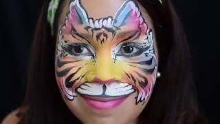 Tiger face paint- Make up tutorial using rainbow cakes