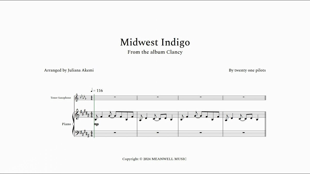 Midwest Indigo - twenty one pilots | TENOR SAXOPHONE AND PIANO SHEET MUSIC PDF | Arrangify