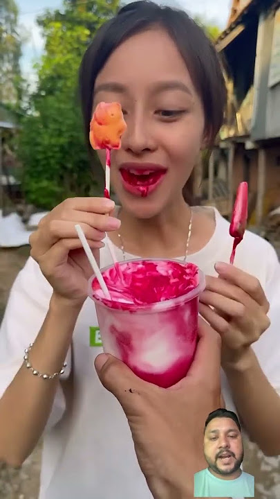 Gift 🎁 inside the strawberry 🍓 icecream || ASMR eating show #funny #comedy  #fruit #strawberry