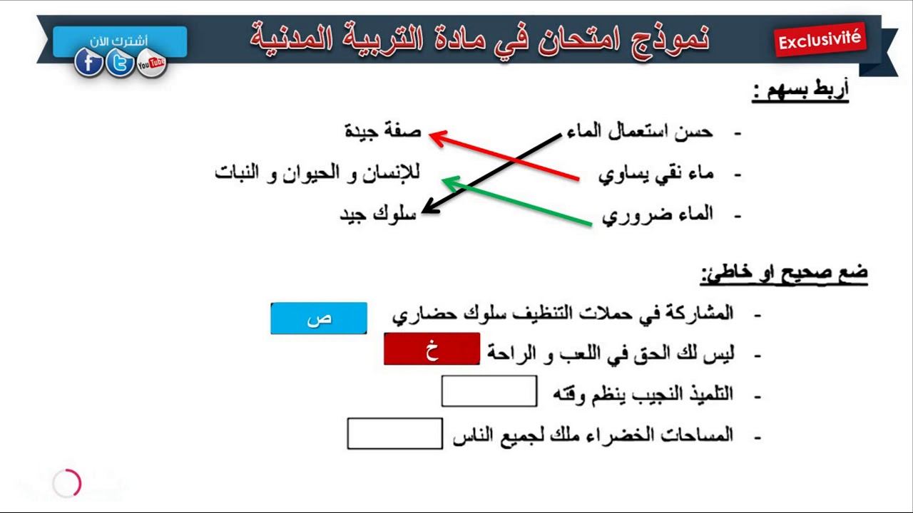 حل امتحان الفصل الثاني في مادة التربية المدنية  1// السنة الثانية 2019