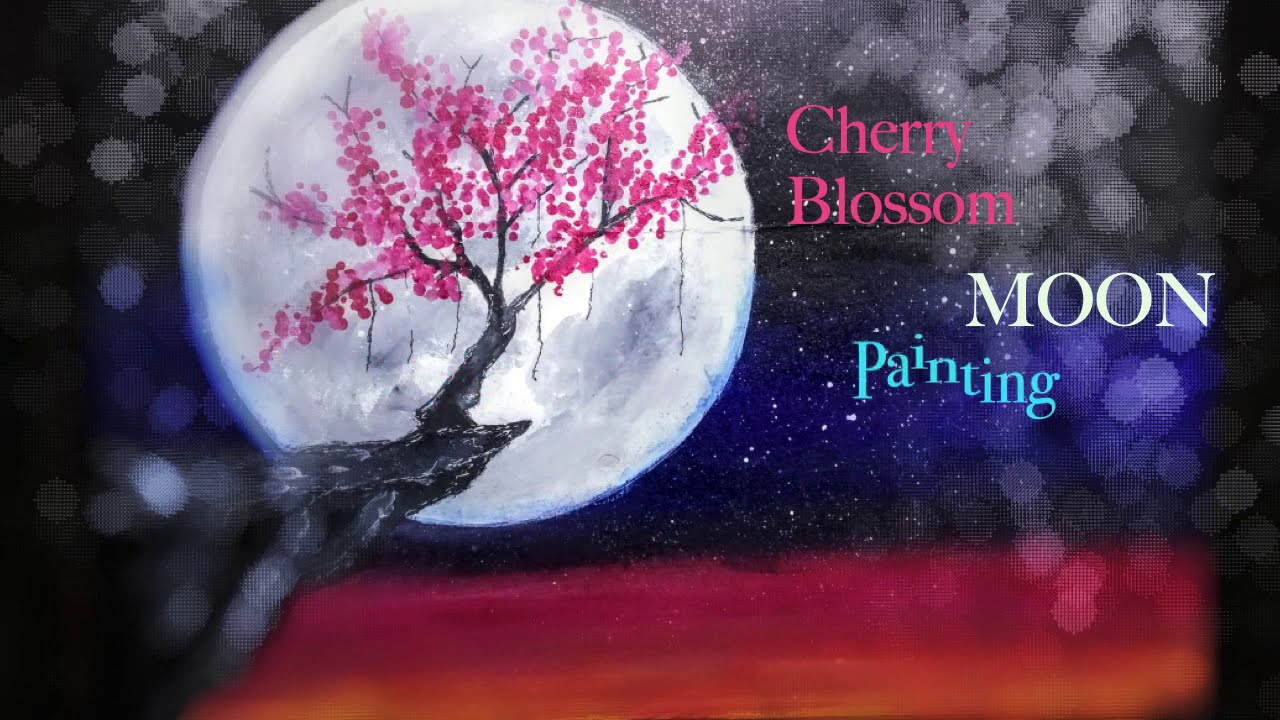 Cherry Blossom Moon light painting || MOON Acrylic painting ||Time lapse