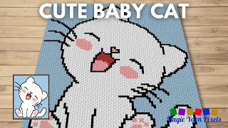 FREE GRAPH Cute Baby Cat C2C & Tapestry Crochet Pattern | Magic Yarn Pixels