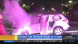 Stolen vehicle pursuit ends in crash in Norwalk