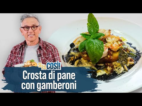 Crosta di pane bruschettata con gamberoni
