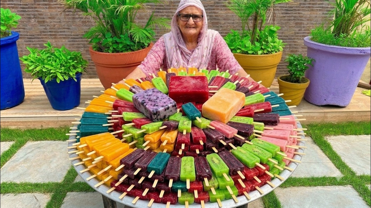 KUCHI ICE | FRUIT POPSICLES | Healthy Homemade Colorful Popsicle Making in Village | Stick Ice Cream