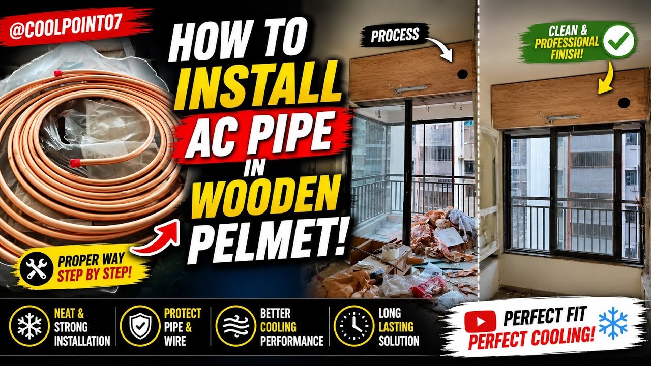 How to install 1.5 & 2 ton AC pipe in wooden pelmet || ac copper piping ...