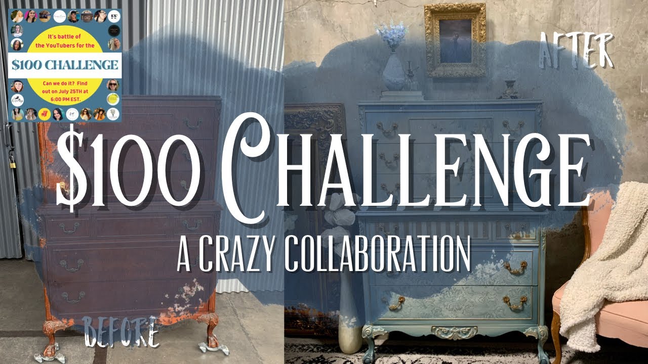 Transforming An Antique Dresser With Blended Paint & Decoupaged Drawers| $100 Challenge Collab