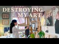 Learn to Let Go and Evolve as an Artist 💔🌱 Spend days on a Painting and destroyed it; Cozy Art Vlog