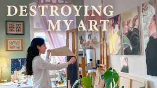 Learn to Let Go and Evolve as an Artist 💔🌱 Spend days on a Painting and destroyed it; Cozy Art Vlog