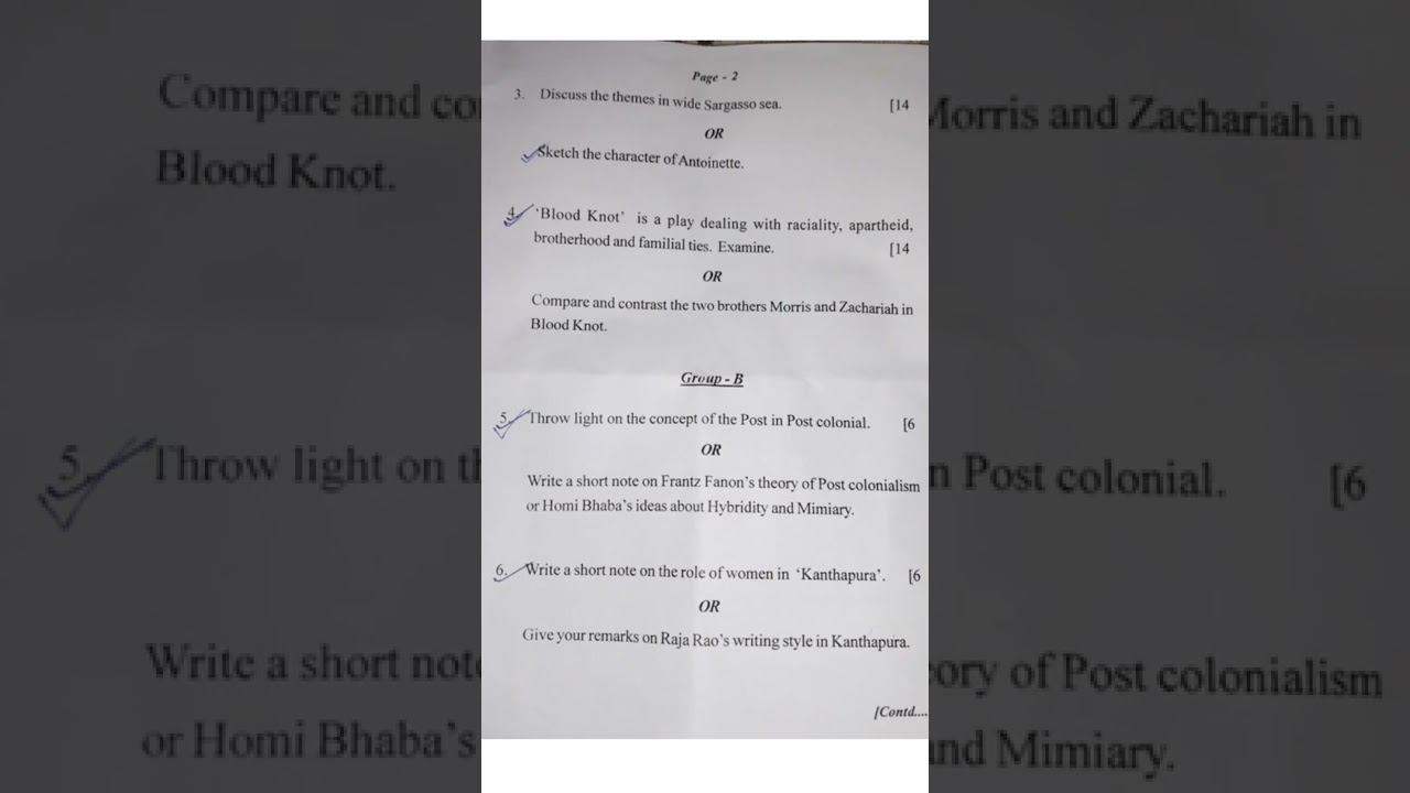 post colonial literature (core-13) semester question paper of Kendrapara Autonomous college