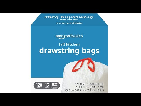 Review:  Basics Tall Kitchen Drawstring Trash Bags, 13 Gallon, 120  Count VS Costco Kirkland 